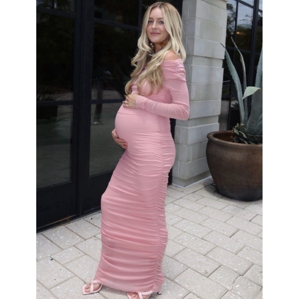 Bumpsuit S Maxi Maternity Dress Pink Off The Shoulder Ruched Bodycon Cocktail